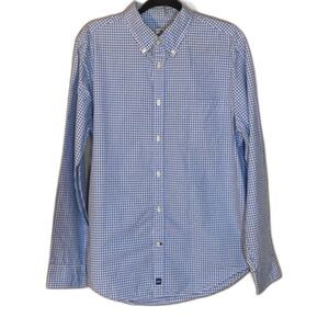JCP Boys Large Blue White Gingham Button Down Dress Shirt 100% Cotton Preppy